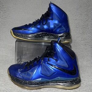 Nike Lebron  X 10 Sneakers Men's 8.5 Blue Diamond  578346-992 *Rare* ~Flaw~